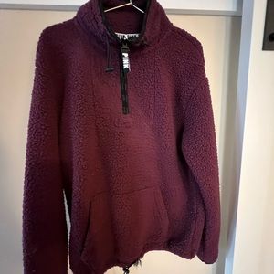 Maroon Quarter Zip Mock Neck Sherpa from PINK VS